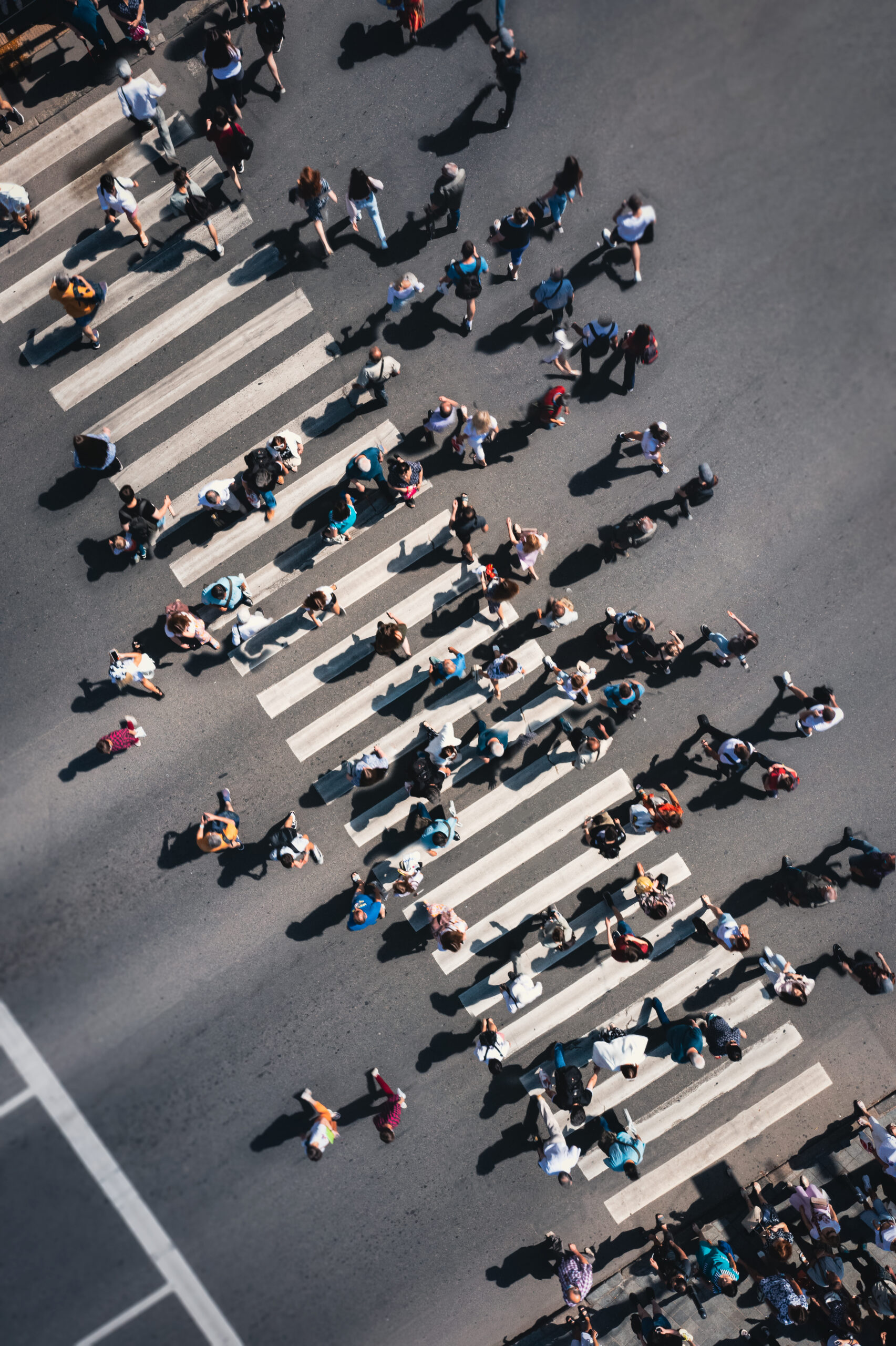 Crowd Of People At Pedestrian Crossing In The City Overhead Shot Of The People Pedestrians