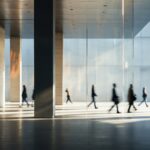 Blurred People Walking In Modern City By Generative Ai